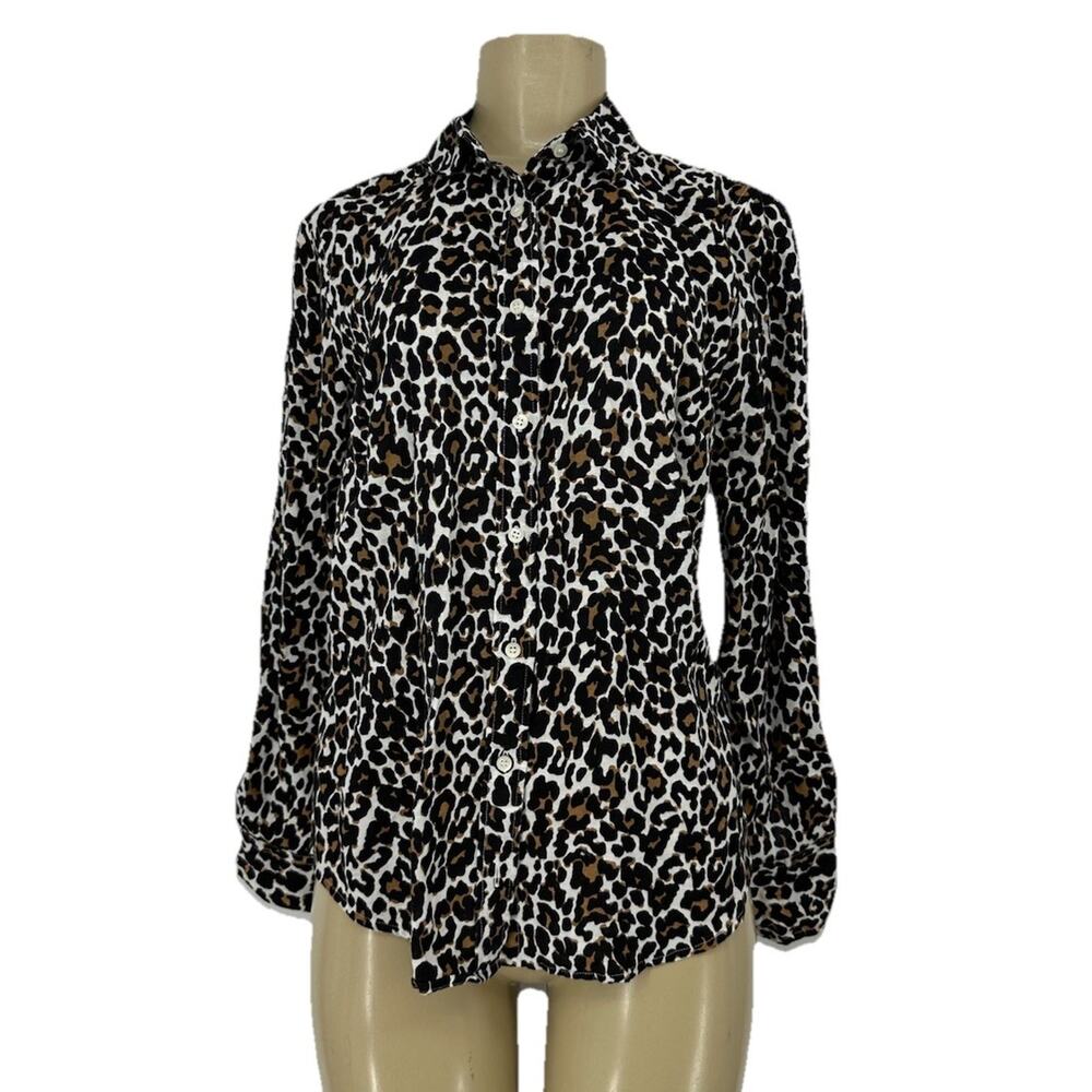 J.Crew Size 8 Women Perfect Linen Cotton Button-up Shirt in Leopard H7931 J29v
